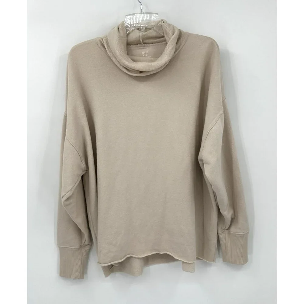 NEW AERIE turtleneck sweater pullover long sleeve sweatshirt beige oversized M - Picture 2 of 9